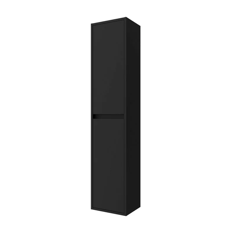 Colonna bagno sospesa 140 cm nero satinato ripiani regolabili Gaya