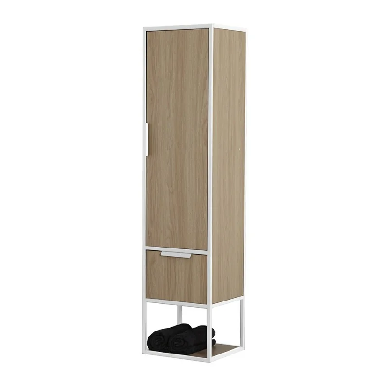 Colonna bagno sospesa H 150 cm stile industrial bianco e legno Baketo