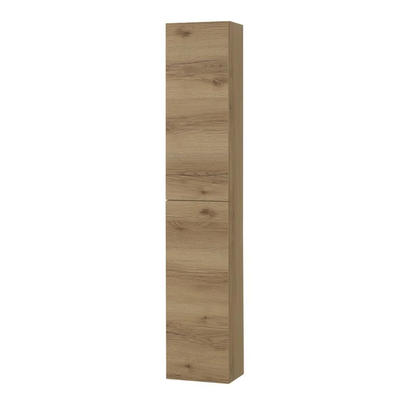 Colonna bagno sospesa H160 cm in legno color quercia naturale con ripiani Leda