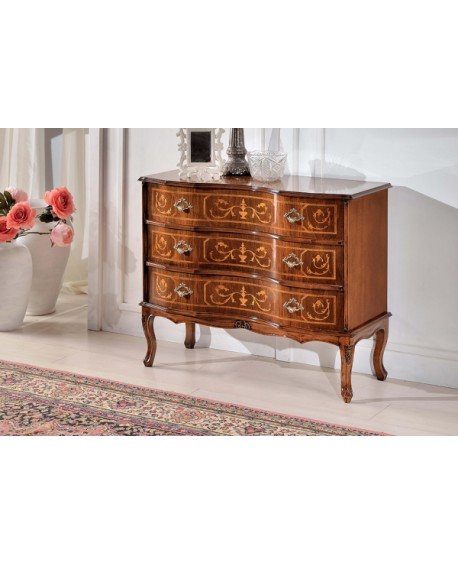 COMO' 3 CASSETTI LEGNO MASSELLO CON INTARSIO L88 P37 H74