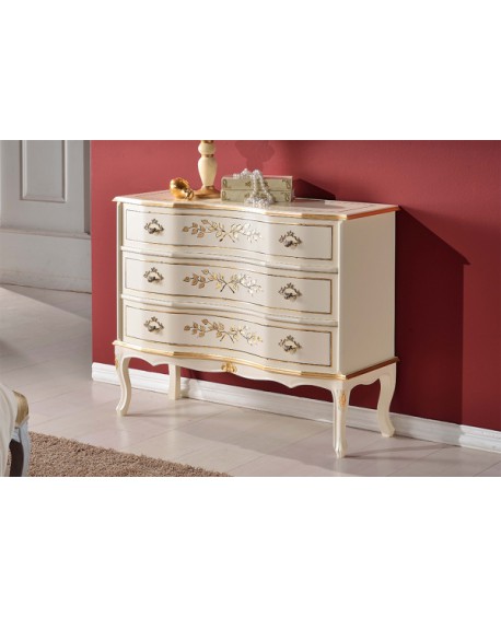 COMO' 3 CASSETTI LEGNO MASSELLO LACCATO BIANCO L88 P37 H74