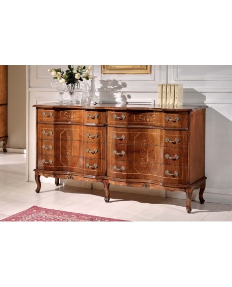 COMO 8 CASSETTI LEGNO MASSELLO CON INTARSIO L186 P48 H101