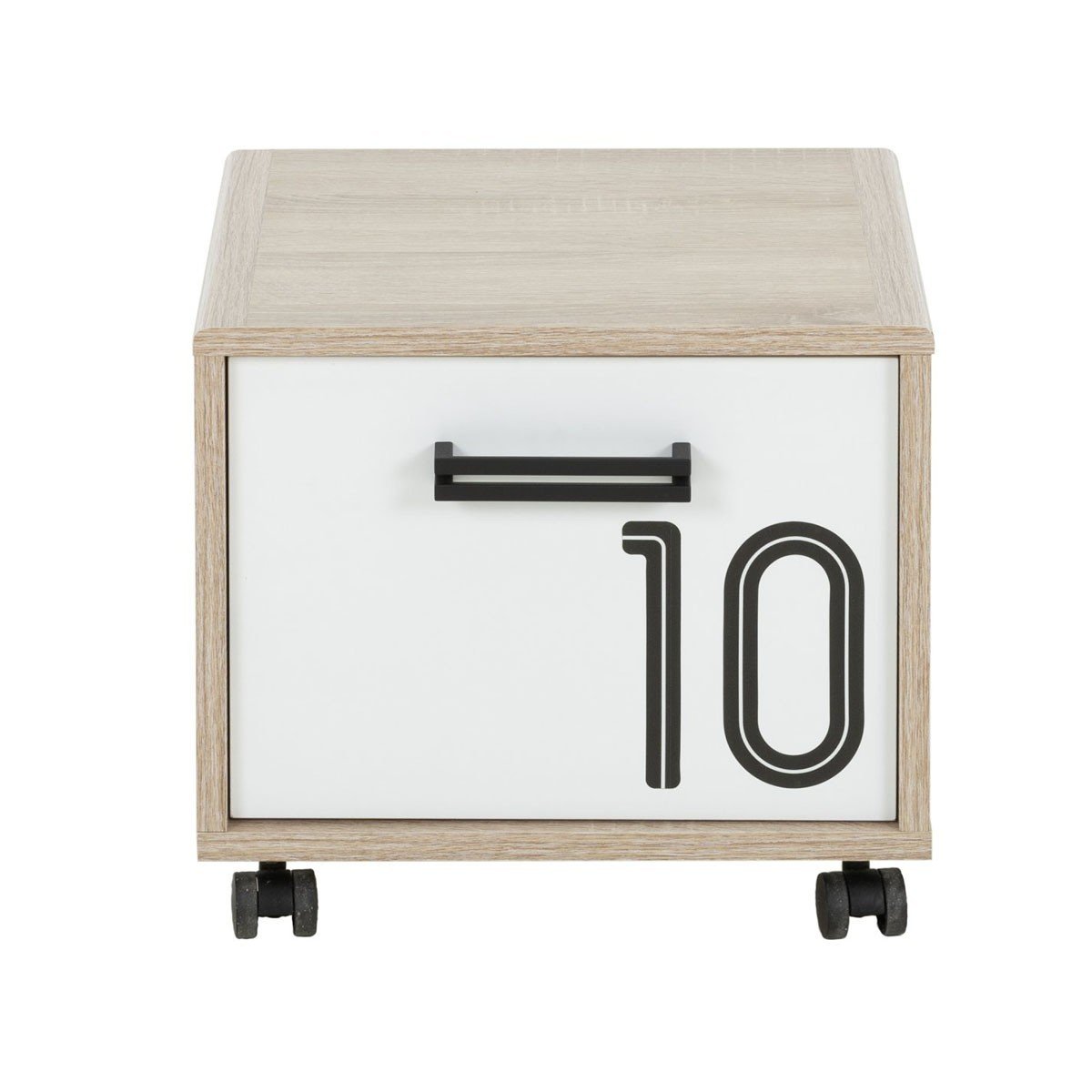 Comodino con una porta su ruote colore quercia - Fabbricazione francese