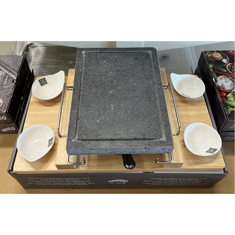 CONVIVIO PIASTRA LAVICA RETTANGOLARE CON STAND E VASSOIO IN LEGNO SET 9 PZ ILSA