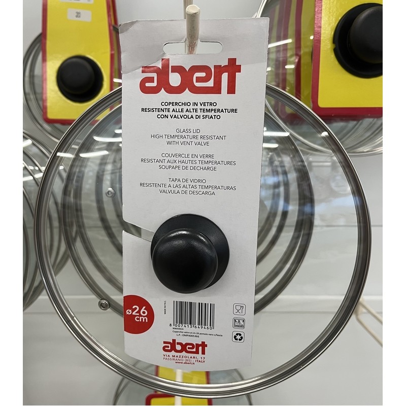 COPERCHIO IN VETRO CM. 26 POMOLO NERO CON FASCIA ABERT