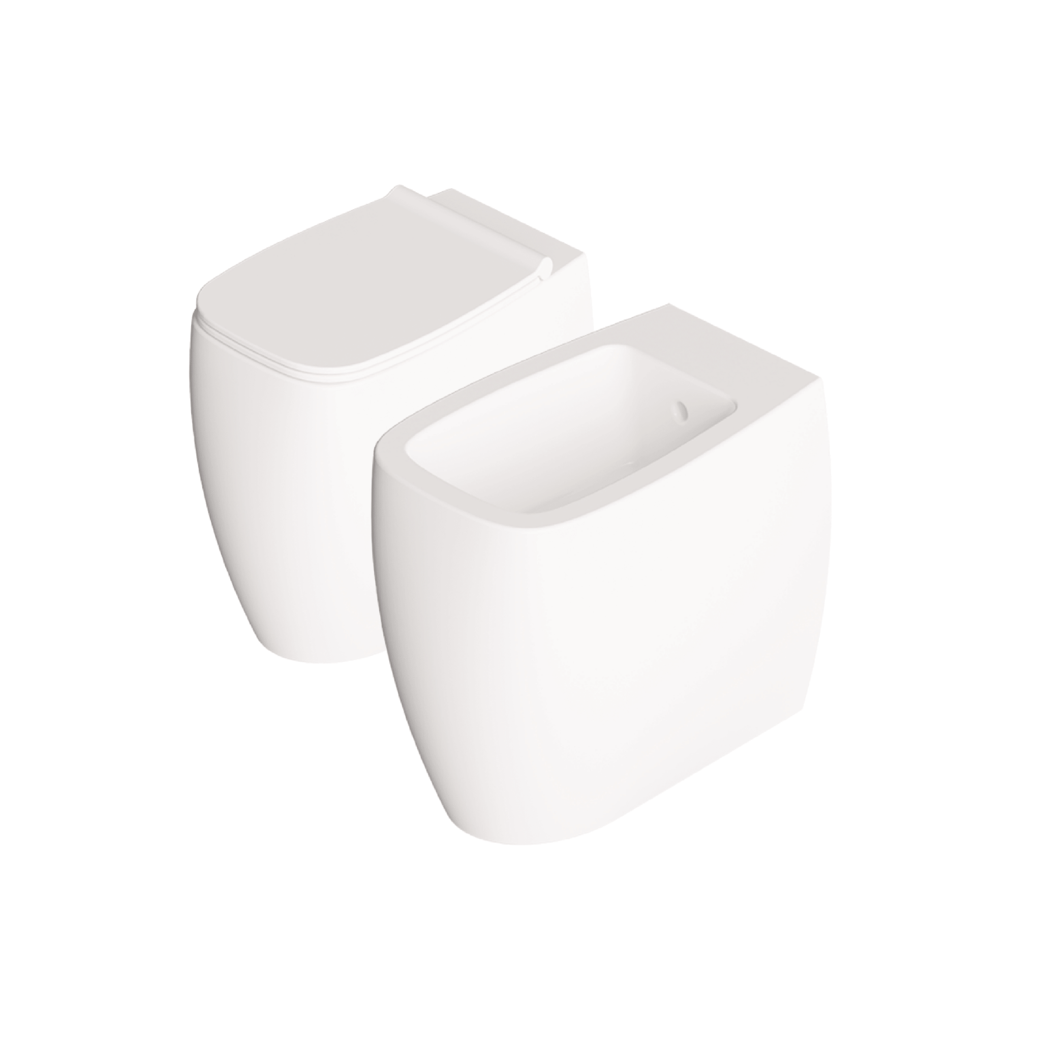 Coppia Di Sanitari a Terra Senza Brida Traslato Alice Ceramica "Nur" Bianco Lucido