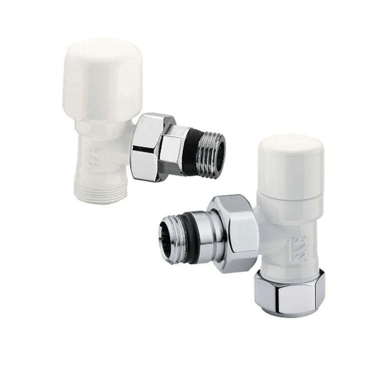 Coppia Valvole e Detentore Bianco Lucido a Squadra Da 1/2"