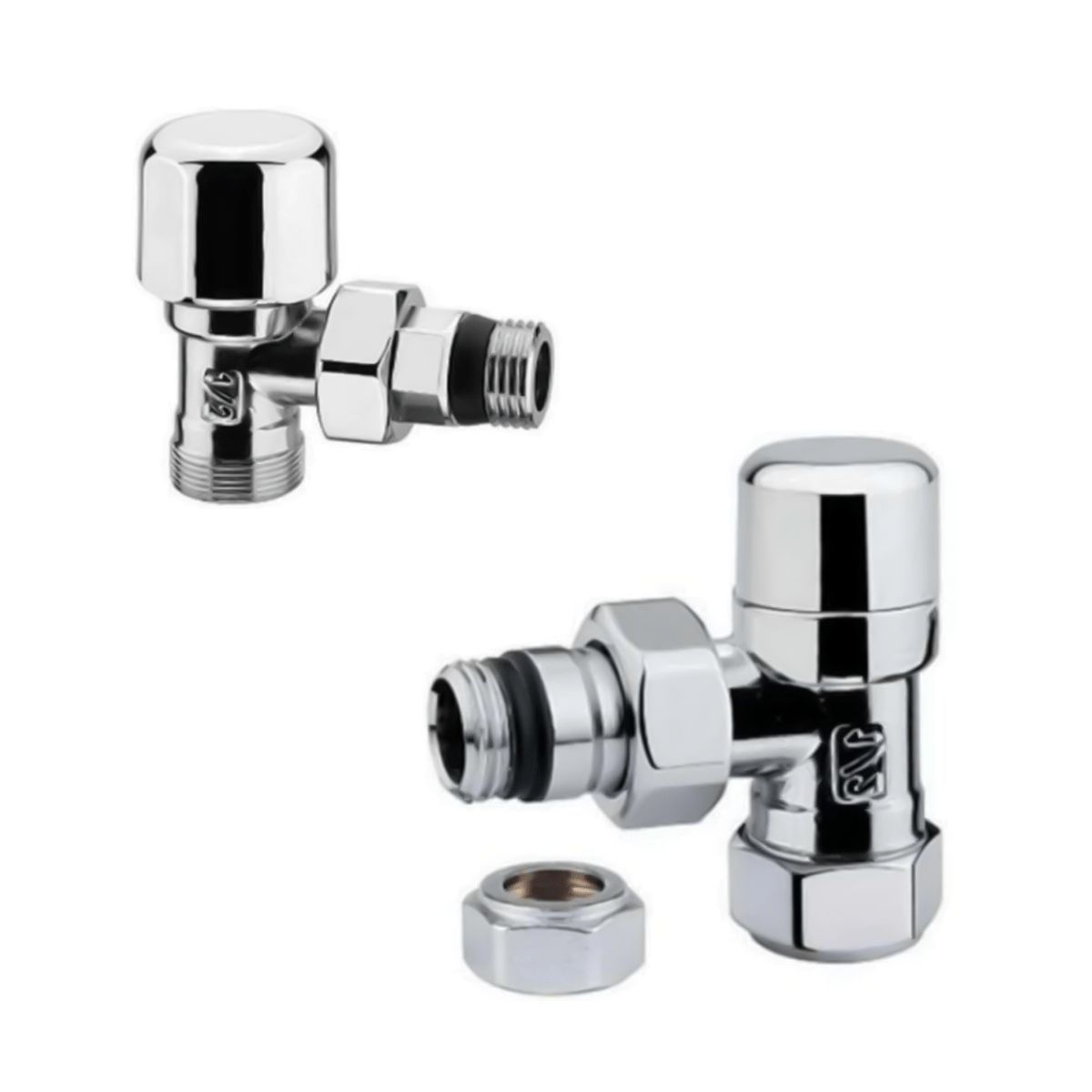 Coppia Valvole e Detentore Cromo Lucido a Squadra Da 1/2"