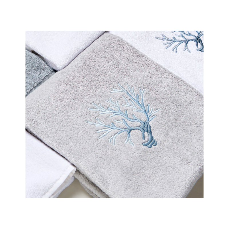 Corallomania Mastro Raphael set spugna 2 pezzi grigio perla ricamo celeste