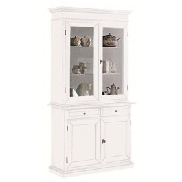 CRISTALLIERA VETRINA 2 PORTE 2 CASSETTI CREDENZA + ALZATA COL BIANCO OPACO - LEGNO - codluis 304