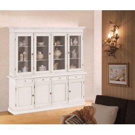 CRISTALLIERA VETRINA CREDENZA + ALZATA COL BIANCO OPACO - LEGNO - codluis 307