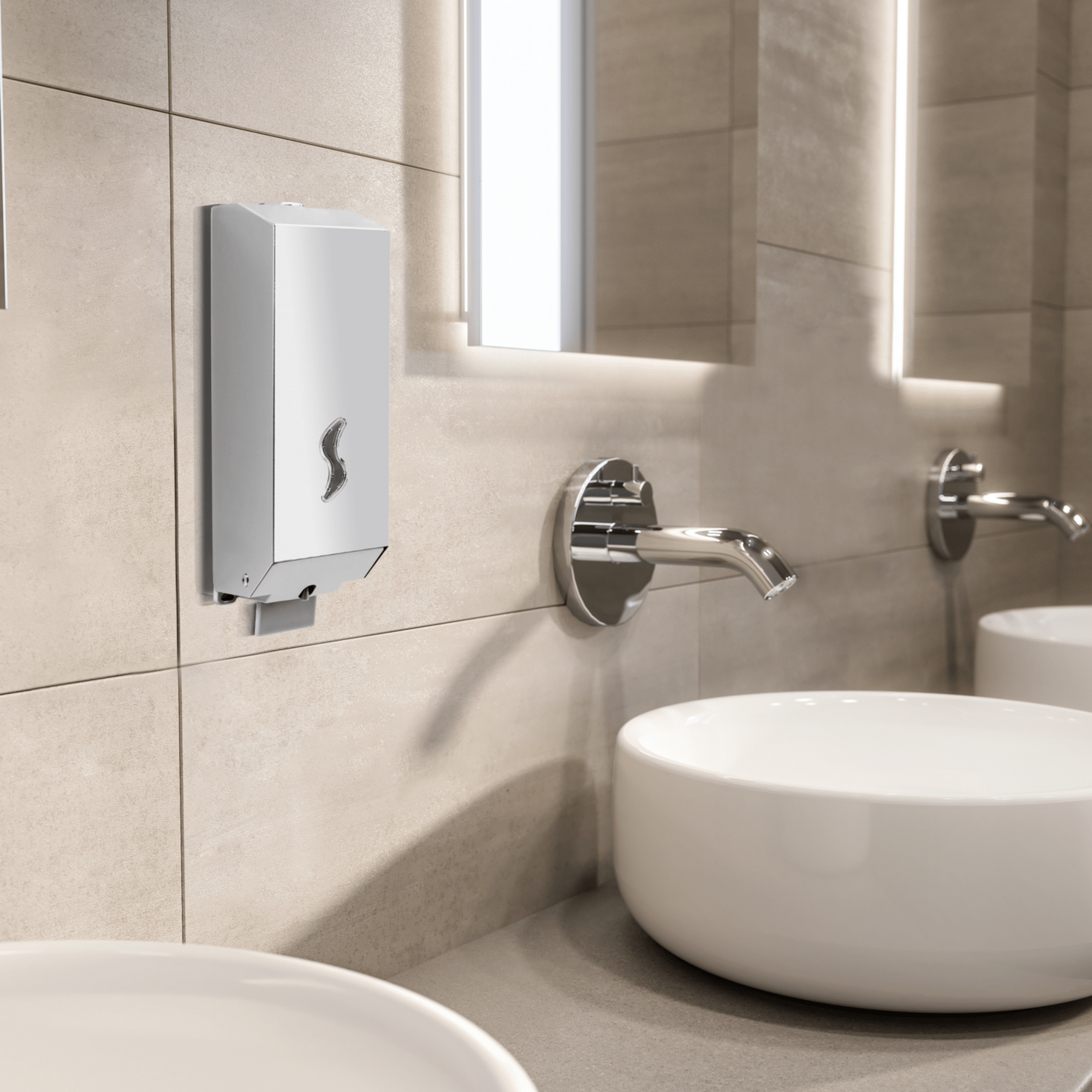 Dispenser Sapone a Parete 1,2 Lt Con Chiave Di Sicurezza Gedy "Kubix" Cromo Lucido