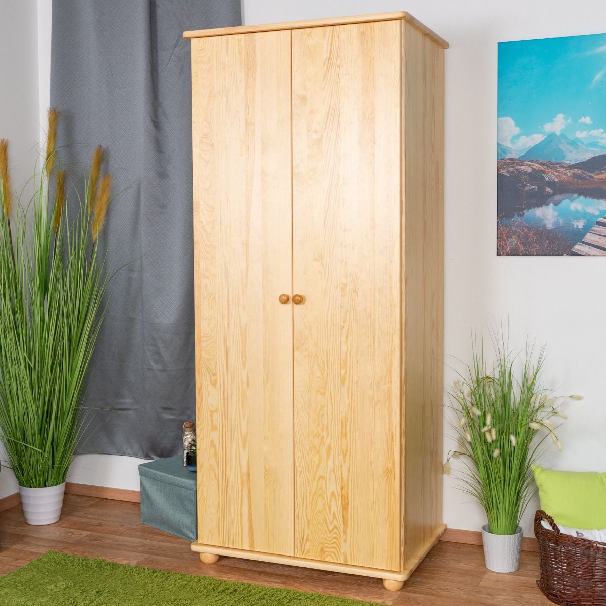 Armadio "Junco" 13A, pino massiccio, naturale - 195 x 84 x 59 cm (h x l x p)