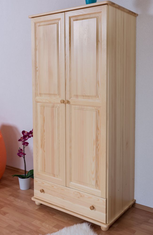 Armadio "Junco" 09W, pino massiccio, naturale - 195 x 92 x 59 cm (h x l x p)