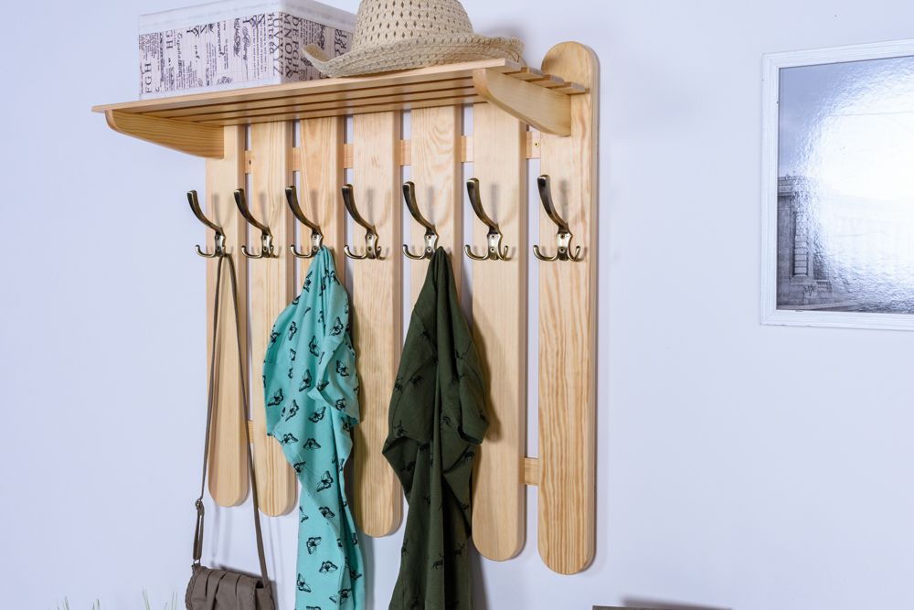 Appendiabiti in pino massello naturale "Junco 350" - 80 x 81 x 28,5 (h x l x p)