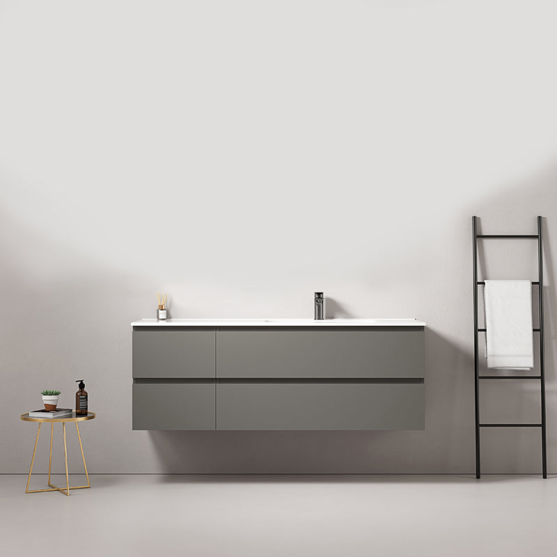Mobile bagno sospeso 140 cm Grigio Londra Lavabo a Destra in Resina Senza Specchio - Fiji Paint