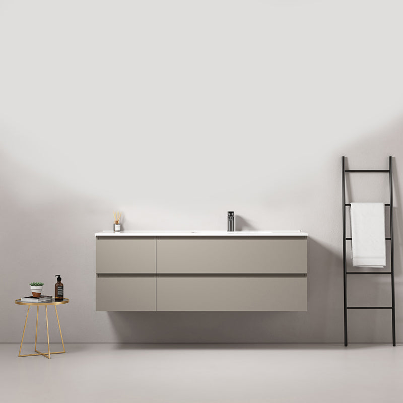 Mobile bagno sospeso 140 cm Grigio Cenere Lavabo a Destra in Resina Senza Specchio - Fiji Paint