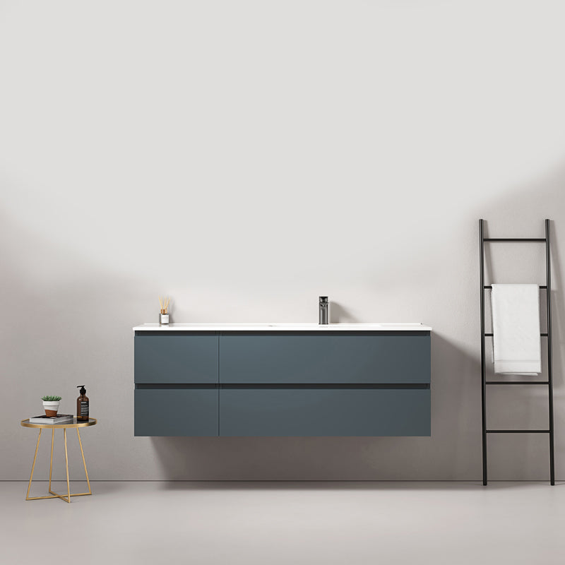 Mobile bagno sospeso 140 cm Blu Mare Lavabo a Destra in Resina Senza Specchio - Fiji Paint