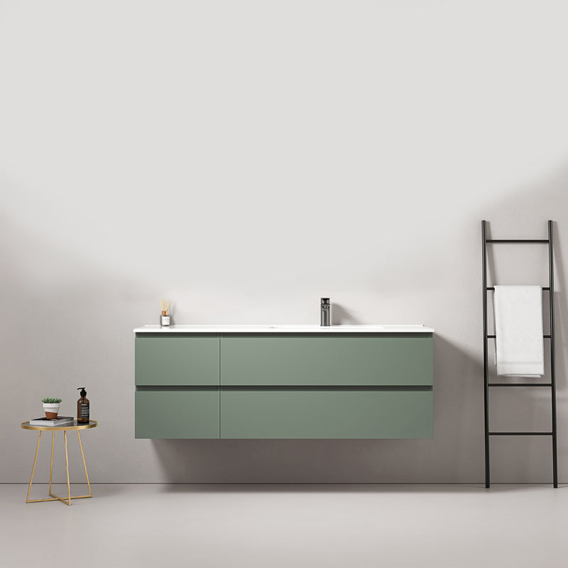 Mobile bagno sospeso 140 cm Verde Salvia Lavabo a Destra in Resina Senza Specchio - Fiji Paint