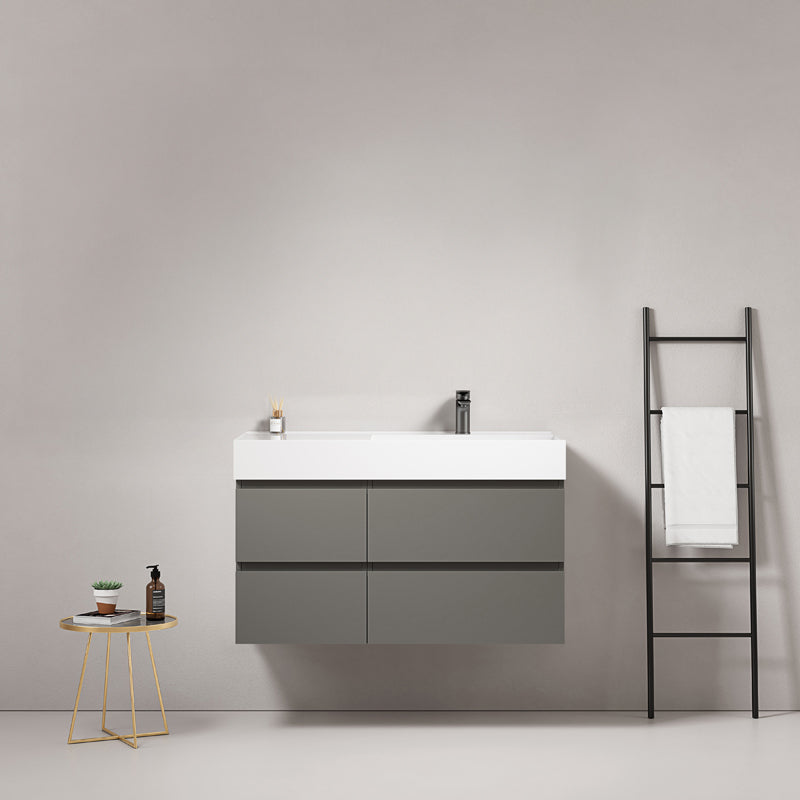 Mobile bagno sospeso 100 cm Grigio Londra Lavabo a Destra in Resina Senza Specchio - Fiji Paint