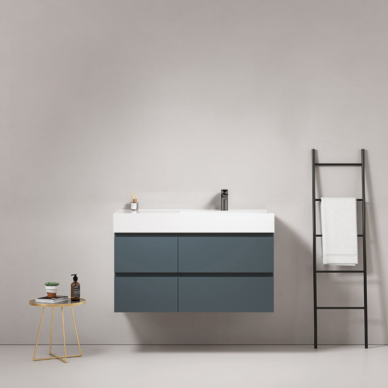 Mobile bagno sospeso 100 cm Blu Mare Lavabo a Destra in Resina Senza Specchio - Fiji Paint