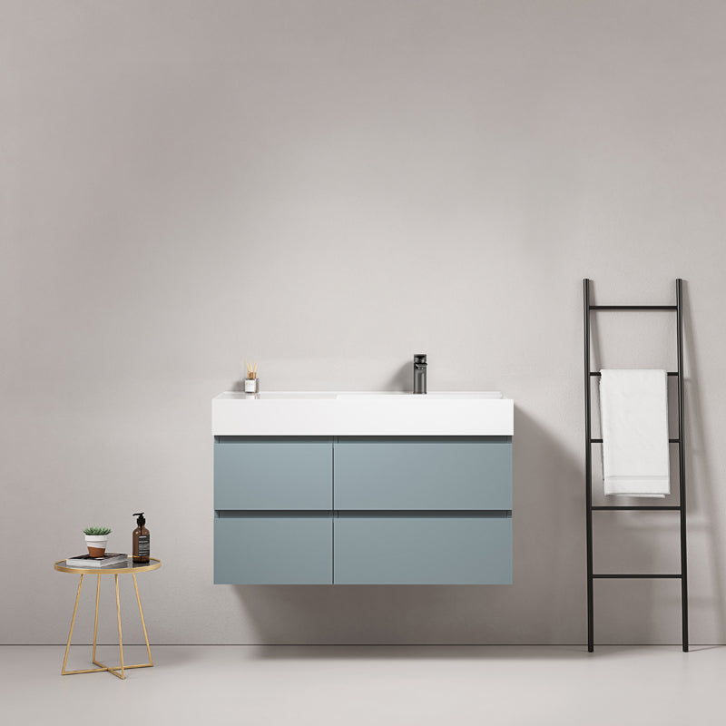 Mobile bagno sospeso 100 cm Blu Avio Lavabo a Destra in Resina Senza Specchio - Fiji Paint