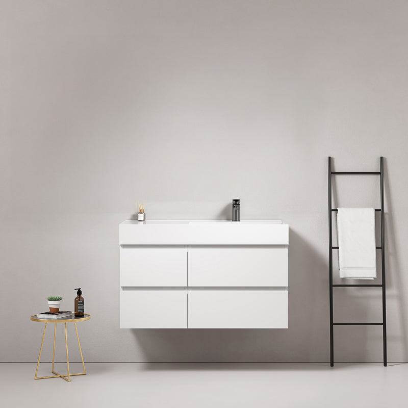 Mobile bagno sospeso 100 cm Bianco Lavabo a Destra in Resina Senza Specchio - Fiji Paint