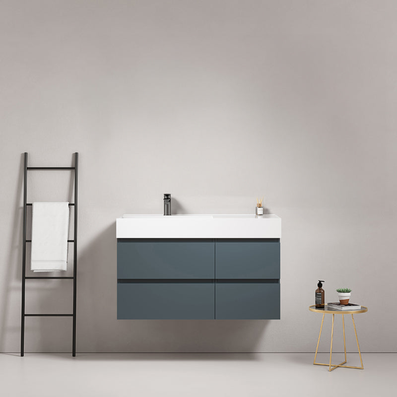 Mobile bagno sospeso 100 cm Blu Mare Lavabo a Sinistra in Resina Senza Specchio - Fiji Paint