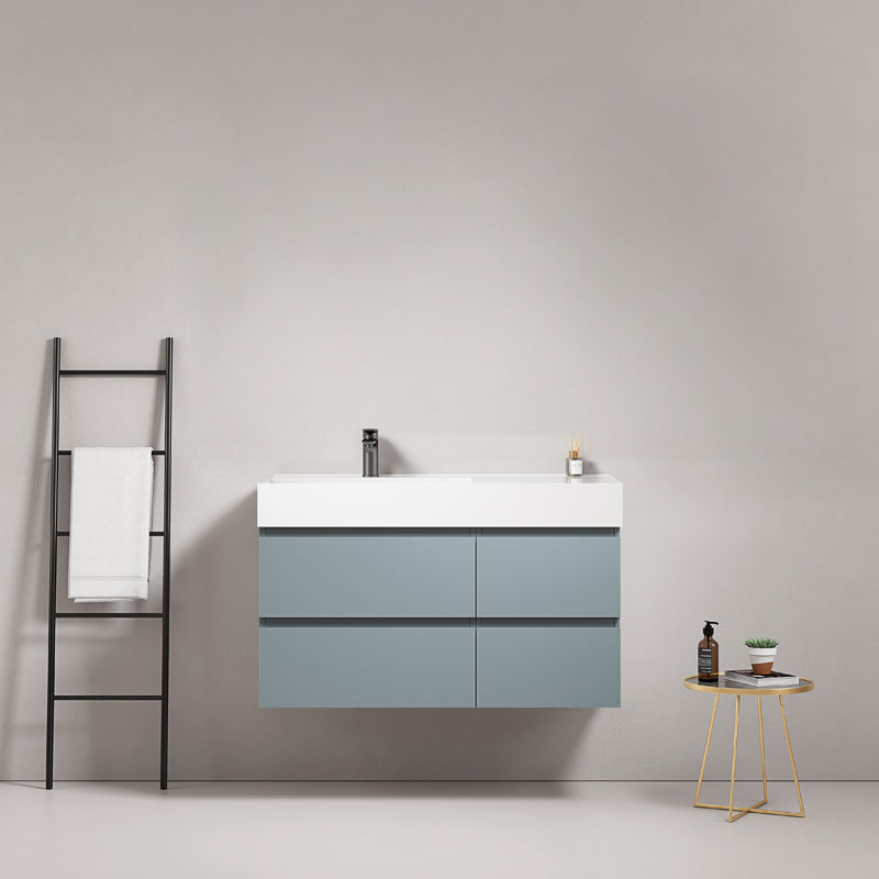 Mobile bagno sospeso 100 cm Blu Avio Lavabo a Sinistra in Resina Senza Specchio - Fiji Paint