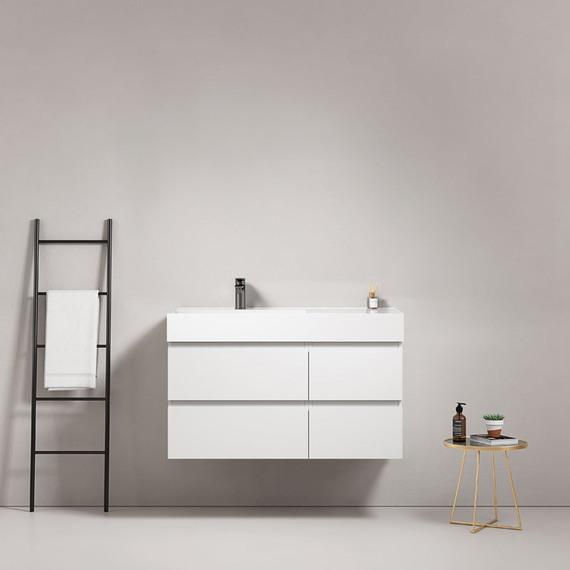 Mobile bagno sospeso 100 cm Bianco Lavabo a Sinistra in Resina Senza Specchio - Fiji Paint