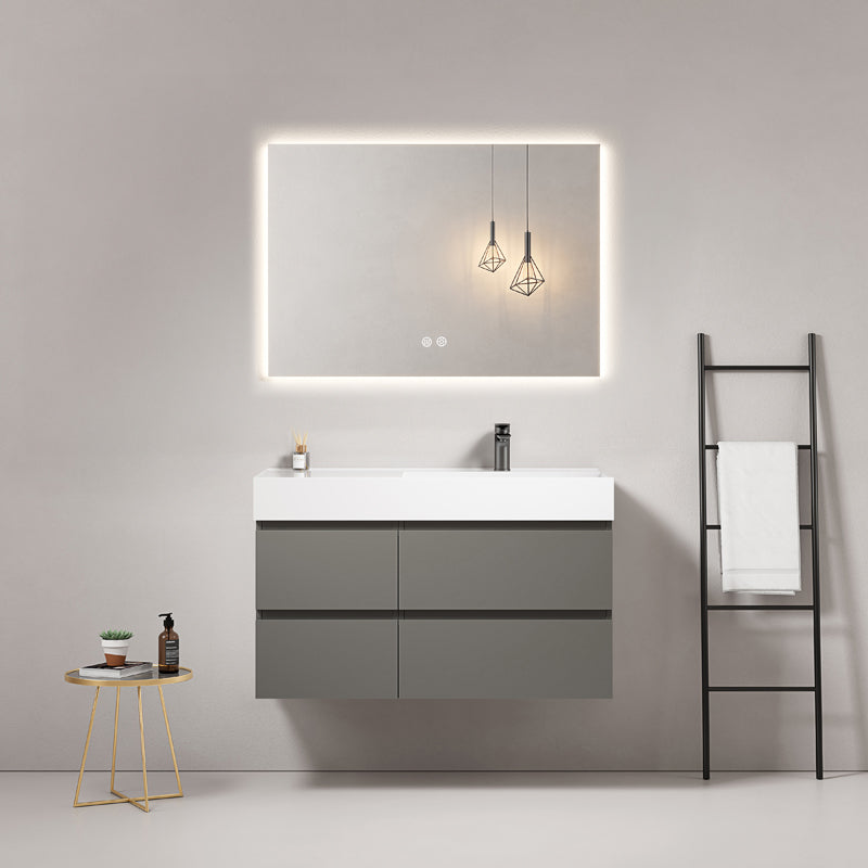 Mobile bagno sospeso 100 cm Grigio Londra Lavabo a Destra in Resina Specchio Quadro Retroilluminato - Fiji Paint