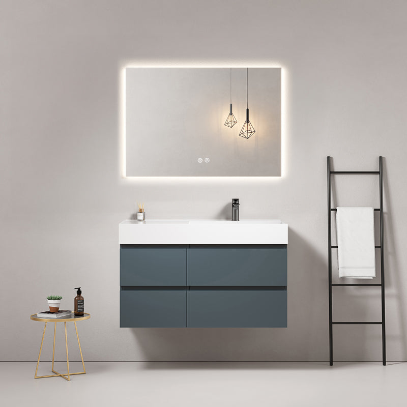 Mobile bagno sospeso 100 cm Blu Mare Lavabo a Destra in Resina Specchio Quadro Retroilluminato - Fiji Paint