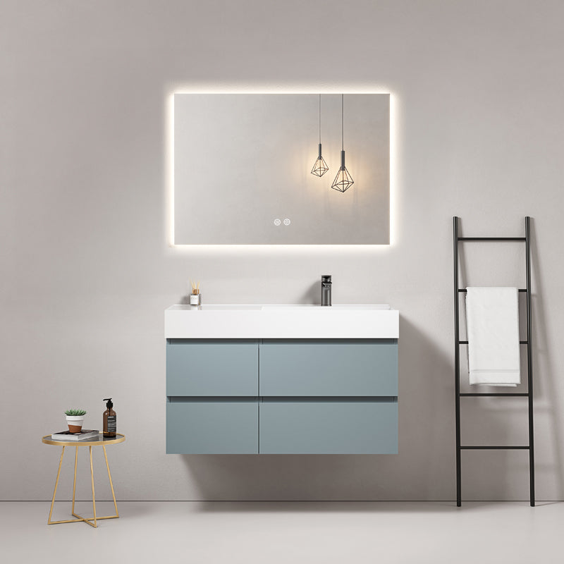 Mobile bagno sospeso 100 cm Blu Avio Lavabo a Destra in Resina Specchio Quadro Retroilluminato - Fiji Paint