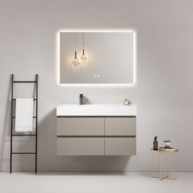Mobile bagno sospeso 100 cm Grigio Cenere Lavabo a Sinistra in Resina Specchio Quadro Retroilluminato - Fiji Paint
