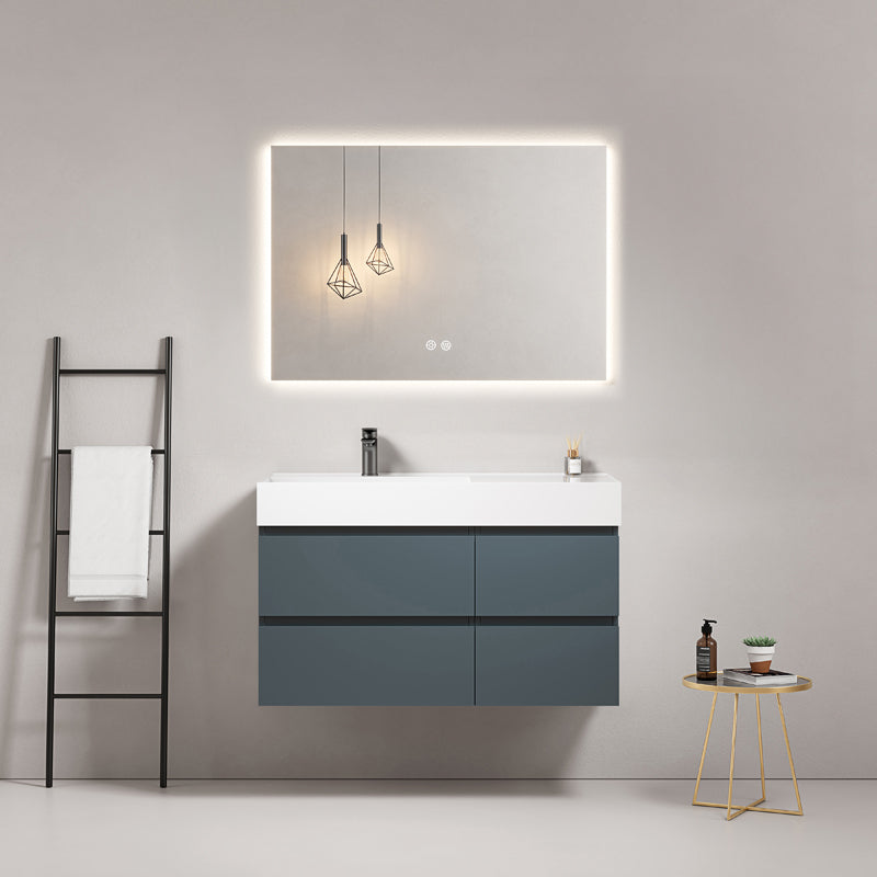 Mobile bagno sospeso 100 cm Blu Mare Lavabo a Sinistra in Resina Specchio Quadro Retroilluminato - Fiji Paint