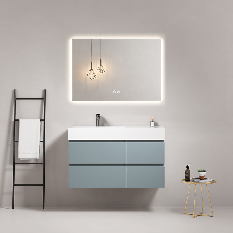 Mobile bagno sospeso 100 cm Blu Avio Lavabo a Sinistra in Resina Specchio Quadro Retroilluminato - Fiji Paint