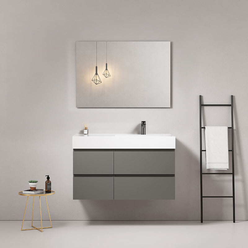Mobile bagno sospeso 100 cm Grigio Londra Lavabo a Destra in Resina Specchio Quadro - Fiji Paint
