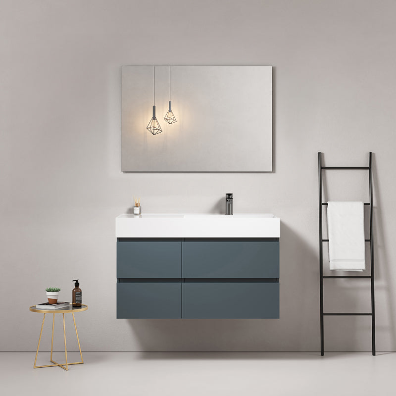 Mobile bagno sospeso 100 cm Blu Mare Lavabo a Destra in Resina Specchio Quadro - Fiji Paint