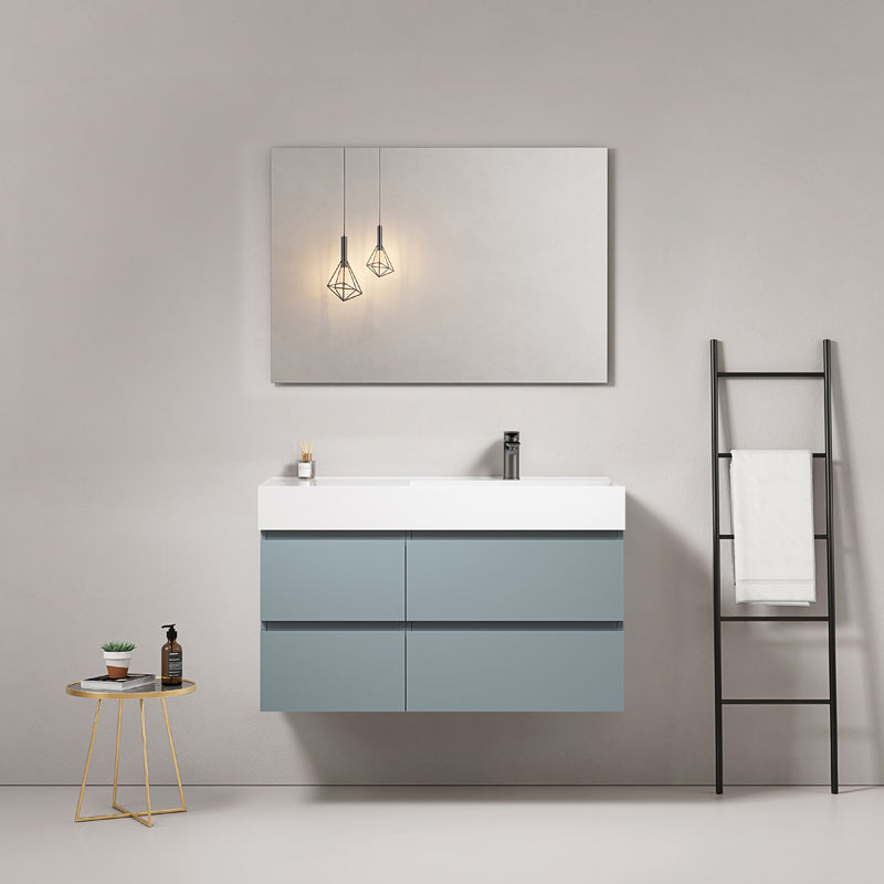 Mobile bagno sospeso 100 cm Blu Avio Lavabo a Destra in Resina Specchio Quadro - Fiji Paint