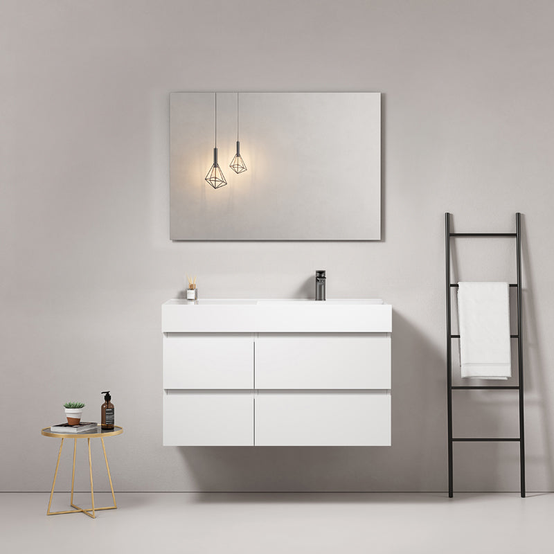 Mobile bagno sospeso 100 cm Bianco Lavabo a Destra in Resina Specchio Quadro - Fiji Paint