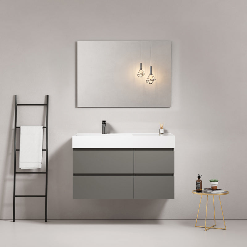 Mobile bagno sospeso 100 cm Grigio Londra Lavabo a Sinistra in Resina Specchio Quadro - Fiji Paint
