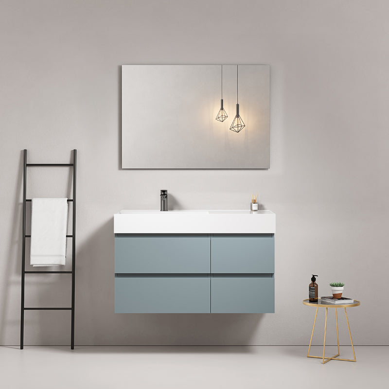 Mobile bagno sospeso 100 cm Blu Avio Lavabo a Sinistra in Resina Specchio Quadro - Fiji Paint