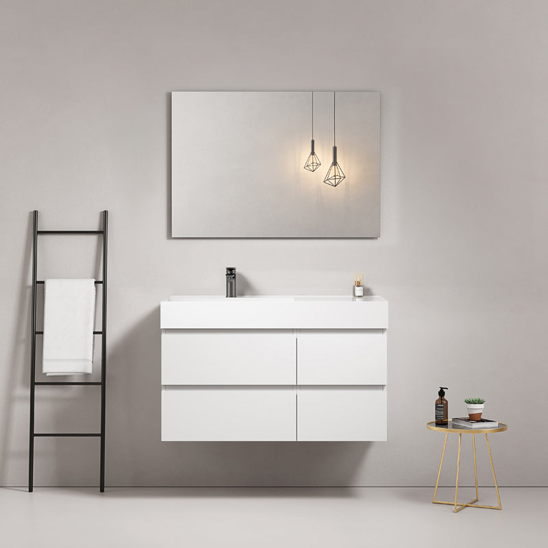 Mobile bagno sospeso 100 cm Bianco Lavabo a Sinistra in Resina Specchio Quadro - Fiji Paint