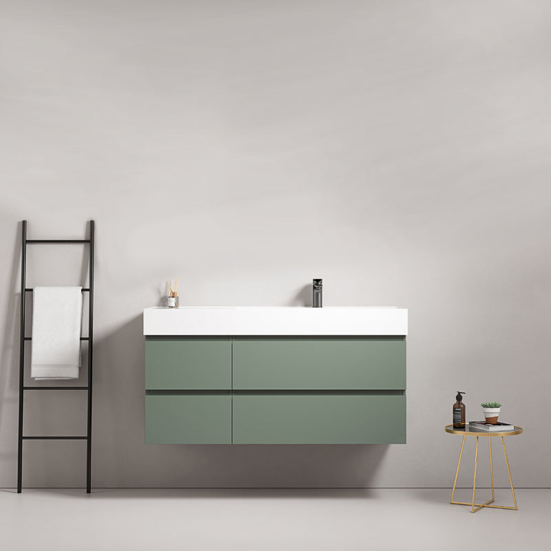 Mobile bagno sospeso 120 cm Verde Salvia Lavabo a Destra in Resina Senza Specchio - Fiji Paint