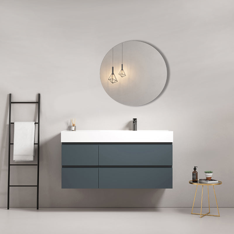 Mobile bagno sospeso 120 cm Blu Mare Lavabo a Destra in Resina Specchio Tondo - Fiji Paint