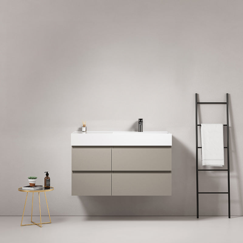 Mobile bagno sospeso 100 cm Grigio Cenere Lavabo a Destra in Resina Senza Specchio - Fiji Paint