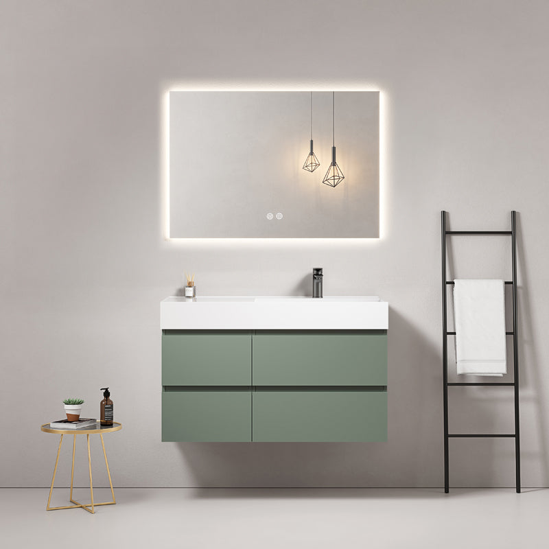 Mobile bagno sospeso 100 cm Verde Salvia Lavabo a Destra in Resina Specchio Quadro Retroilluminato - Fiji Paint