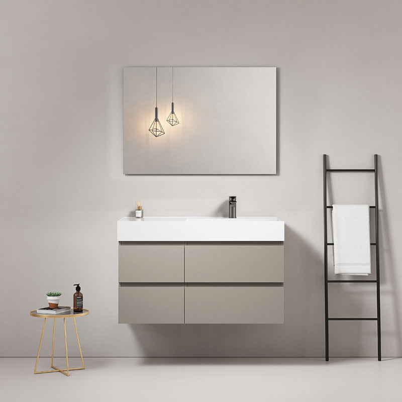 Mobile bagno sospeso 100 cm Grigio Cenere Lavabo a Destra in Resina Specchio Quadro - Fiji Paint