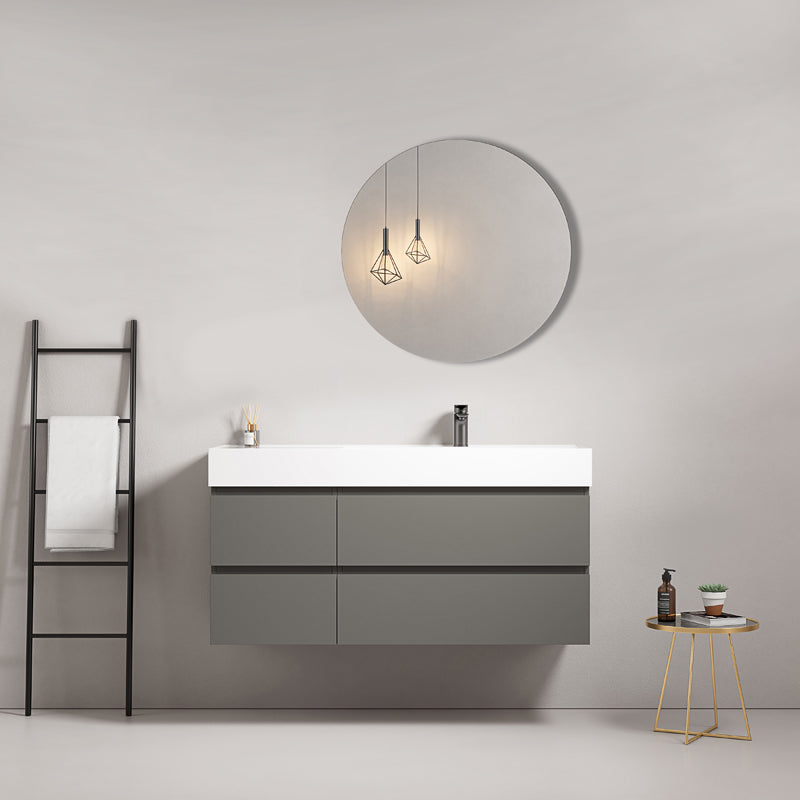 Mobile bagno sospeso 120 cm Grigio Londra Lavabo a Destra in Resina Specchio Tondo - Fiji Paint