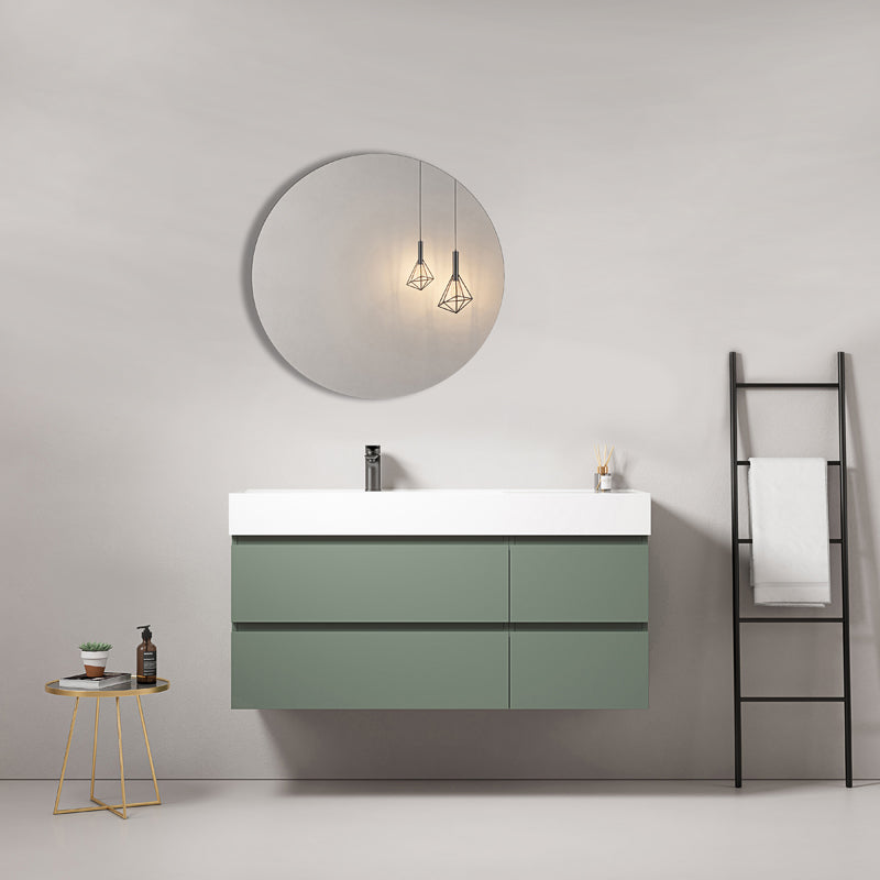Mobile bagno sospeso 120 cm Verde Salvia Lavabo a Sinistra in Resina Specchio Tondo - Fiji Paint